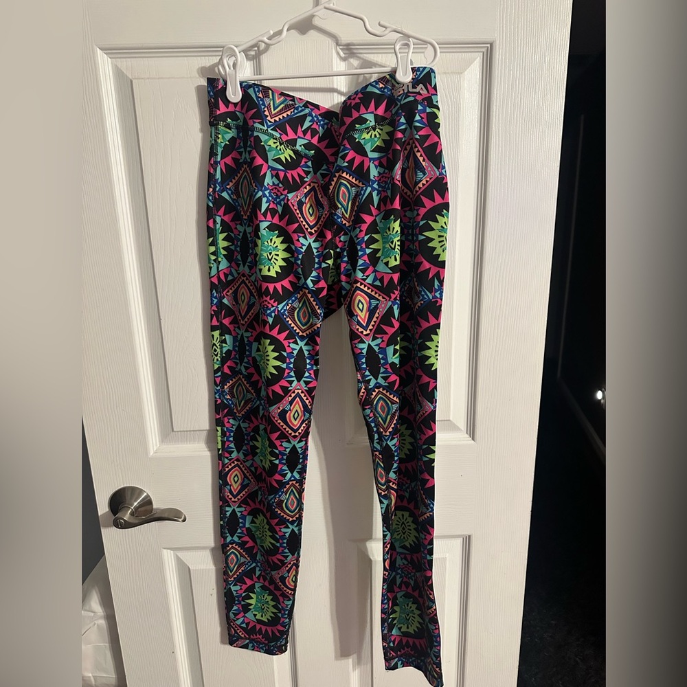 Women’s Neon Aztec Print Leggings - Multicolor M Fila Sport